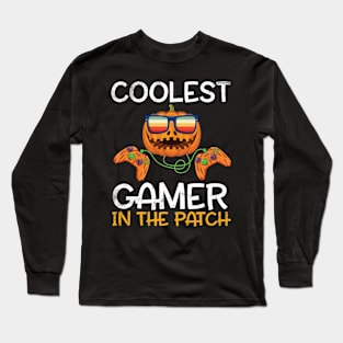 Scary Glasses Pumpkin Halloween Coolest Gamer In The Patch Long Sleeve T-Shirt